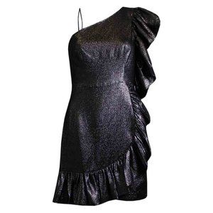 Sandro, Size S mini dress, One-Shoulder, Ruffles, Metallic black